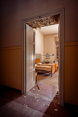 The abandoned old hospital with wood furnitures