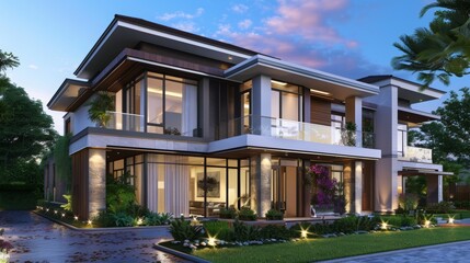 Modern architecture house exterior design, premium luxury concept 3D render, Real estate market presentation, 16:9
