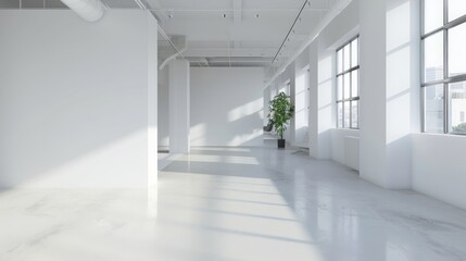 White open space office interior, mock up wall, copy and text space, 16:9