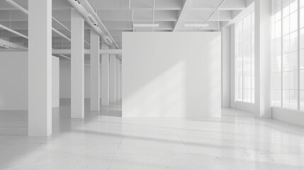 White open space office interior, mock up wall, copy and text space, 16:9