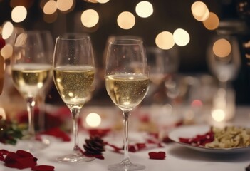 'glasses bokeh sparkling serving table romantic nner garland food year bar new Restaurant confetti evening weddin wine Beautiful background. merry christmas countdown g'