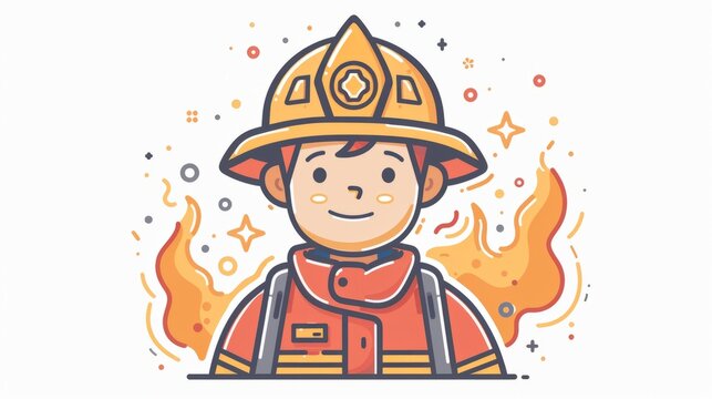 Cartoon image showing the profession of a firefighter. You may see firefighters wearing protective equipment such as helmets and coats.