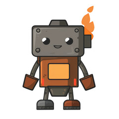 Cute Cartoon Robot with Flaming Tail