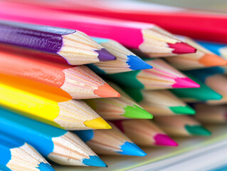 Mehrere Buntstifte in Nahaufnahme, Schule Beruf, KI generiert