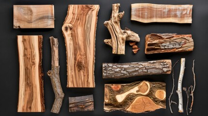 wood set collection. Isolated on black background Generative AI