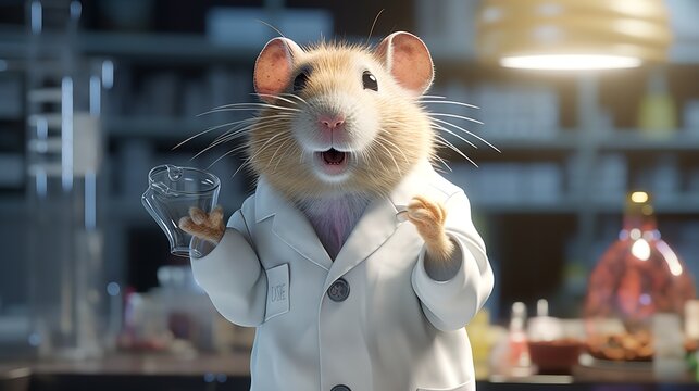 Scientific Exploration: Hamster in Scientist's Lab Coat - 8K Photorealistic Image

