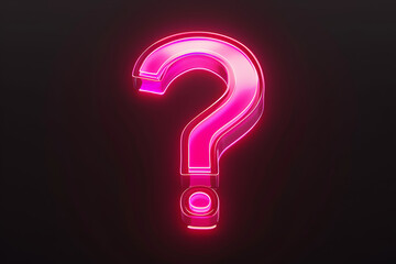 a neon, glowing pink question mark, black background