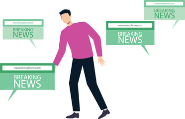 The boy is watching the breaking news.