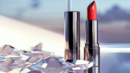 display a red color lipstick