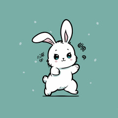 White bunny, cartoon illustration
