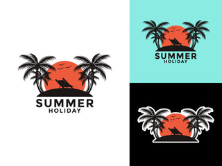 Summer Holiday logo icon, Summer beach logo design vector template