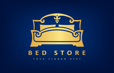 Bed store. Bed with pillows logo vector design