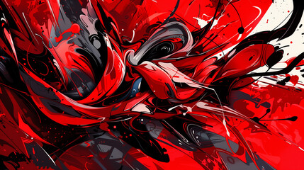 Composición artística abstracta, fondo rojo, grafiti