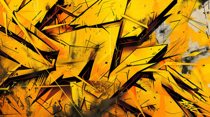 Composición artística abstracta, fondo amarillo, grafiti