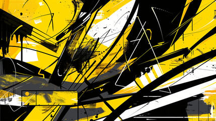 Composición artística abstracta, fondo amarillo y negro, grafiti