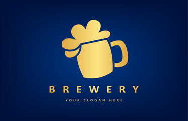 Mug of beer with foam logo vector. Drink design. Brewery symbol
