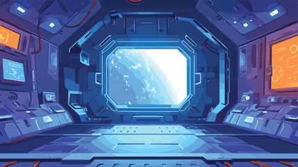 Spaceship interior with window. Rocket room game co - obrazy, fototapety, plakaty