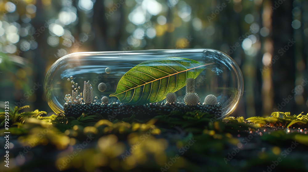 Poster visualize a transparent capsule that is both futuristic and elegant. within this capsule, include a 