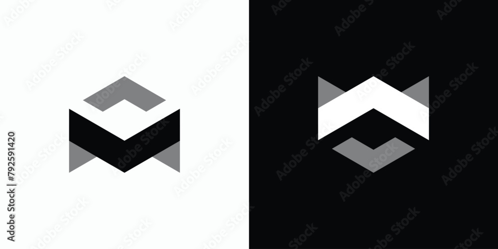 Poster vector logo design for the initials letters m and w in a geometric hexagon shape with a modern, simp