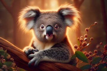 a koala bear that is sitting on a tree branch - obrazy, fototapety, plakaty