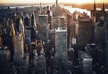 'City aerial skyscrapers York York Skyscrapers Manhattan New view United sunset Skyscrapers States...