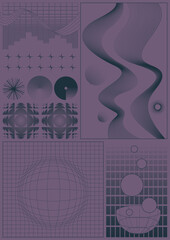 Abstract Geometric Shapes and Styles for Science, Physics, Technology, Space Posters, Backgrounds, Illustrations. 3D Effect Abstract Objects, Mesh, Grid, Elements 