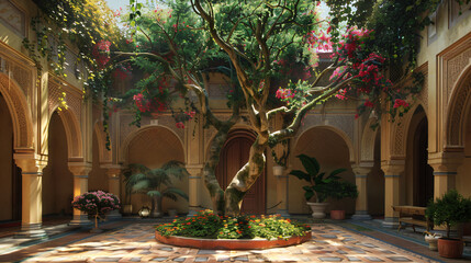 Decorative tree in a courtyard