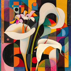 Surrealist Calla Lilies, Abstract Geometry, Pastel Color Play