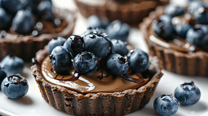 Delicious tartlet with chocolate and fresh blueberries