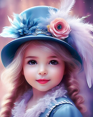 child cuteness overload, hat with feather, incredibly detailed portrait extremely adorable girl 