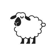 Obraz premium Vector line icon of a domestic cattle side view whole body sheep, lamb or goat grazing used for fur wool and milk as modern clean line art illustration in a black stroke symbol style isolated