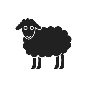 Vector line icon of a domestic cattle side view whole body sheep, lamb or goat grazing used for fur wool and milk as modern clean line art illustration in a black stroke symbol style isolated