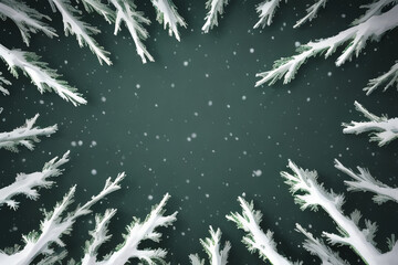 dark green background, spruce branches with snow ,AI generated