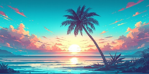 80s synthwave sunset with palm trees