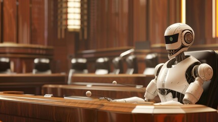Ai robot in Court. Court of the future,  robotic technology in court concept - obrazy, fototapety, plakaty