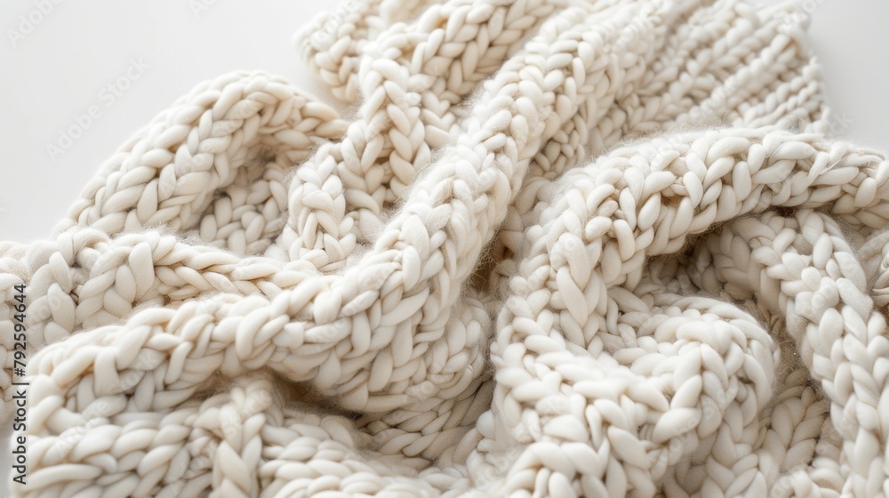 Aufkleber blank mockup of a chunky knit throw blanket in a neutral cream color adding a touch of texture to an