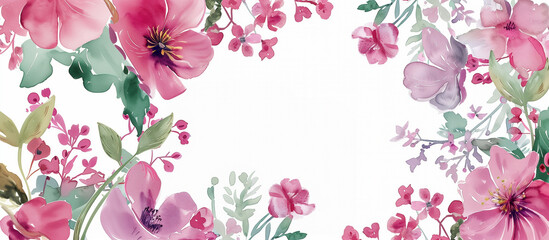 Invitation card frame of watercolor drawing floral with white background