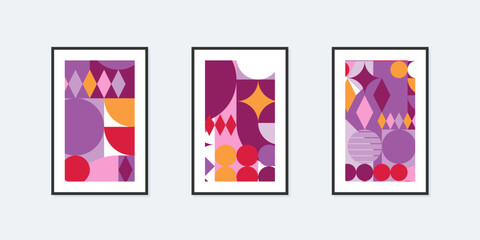 Three geometric abstract art paintings set