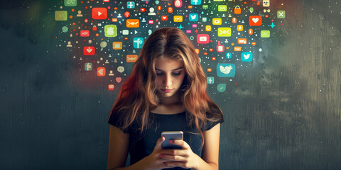 woman addicted social media