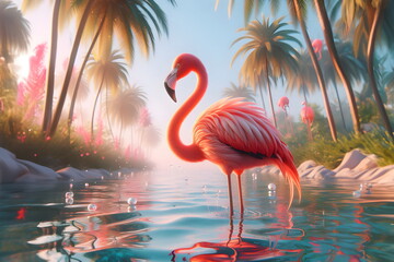flamingo standing in water, beatifull and elegant