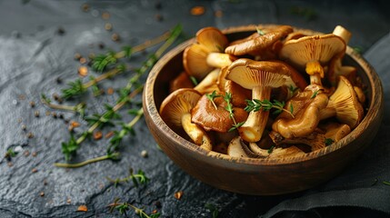 Fototapeta premium Array of Wild Mushrooms in Rustic Bowl Artistic Still Life