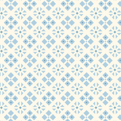 Azulejo endless tile pattern of geometric flowers in blue and white colours. Delicate rhombus mosaic in portuguese style.
