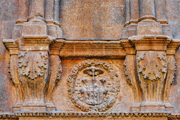 Medieval architectural feature in the facade of the Murcia Cathedral, Spain