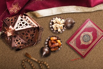 Ramadan Islamic concept holy book on desk