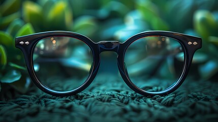 A minimalist and unisex square glasses mockup on a solid green background, featuring its thick frames and clean lines, all photographed in high definition to emphasize its versatile and timeless 