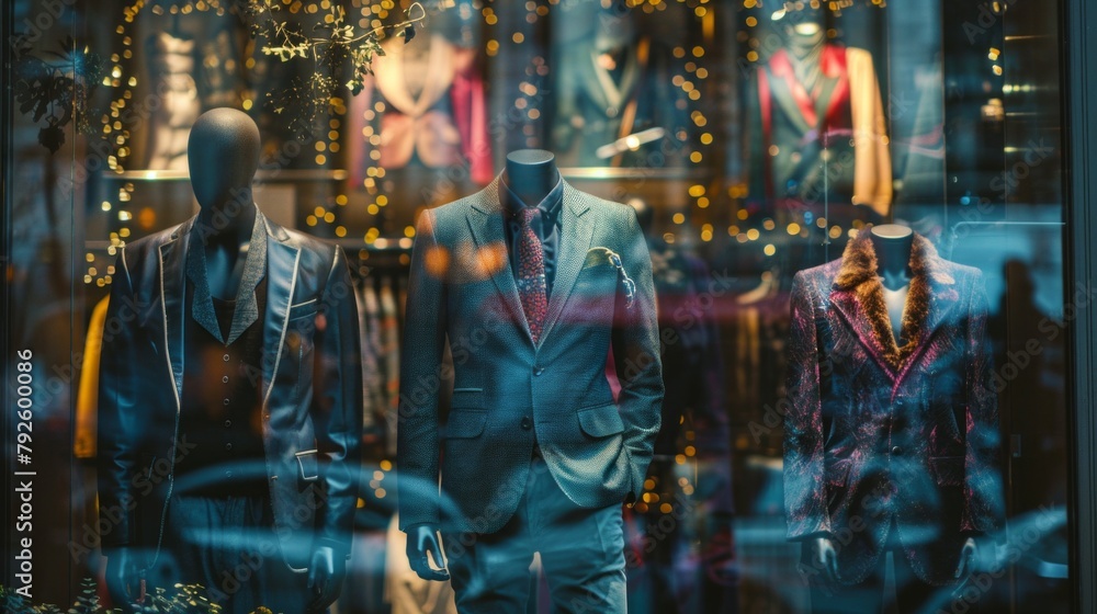 Poster three mannequins are displayed in a store window