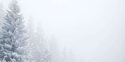 A snowy forest with trees covered in snow. The sky is cloudy and the trees are bare