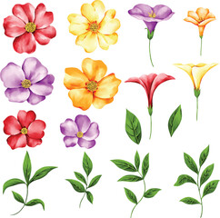 set of illustrations flowers, elements suitable for textile fabric print patterns