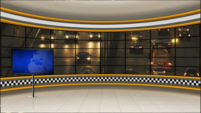 News TV Studio Set 360- Virtual Green Screen Background Loop-4K