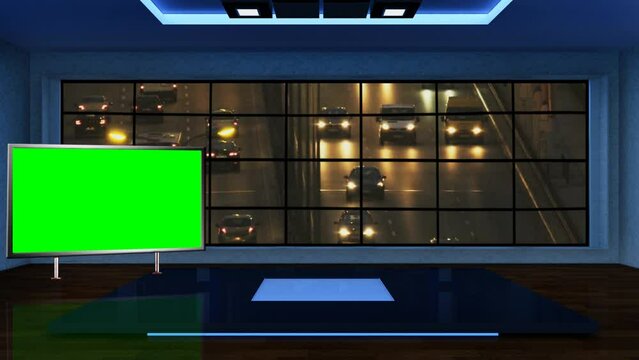 News TV Studio Set 353- Virtual Green Screen Background Loop